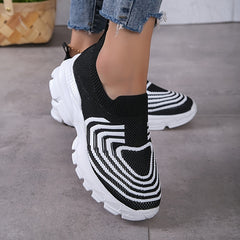 Women's Striped Knit Slip-On Sneakers for Running and Casual Wear