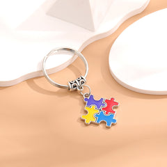 Metal Keychain Diy Four Peach Hearts Squares Ribbon Puzzle Car Keychain