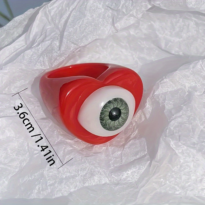 3pcs Gothic Punk Resin Acrylic Ring Evil Eyes Hearts Candy Lucky Eye Jewelry