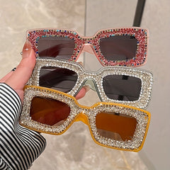 Y2K Rhinestone Square Sunglasses Bling Sun Shades UV400