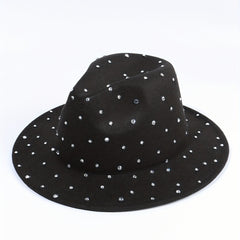 Y2K Rhinestone Decor Fedora Cap Unisex Jazz Hats Lightweight Felt Hat
