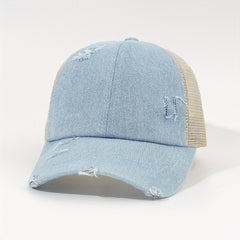 Leopard Print Ponytail Baseball Cap Mesh Trucker Hat