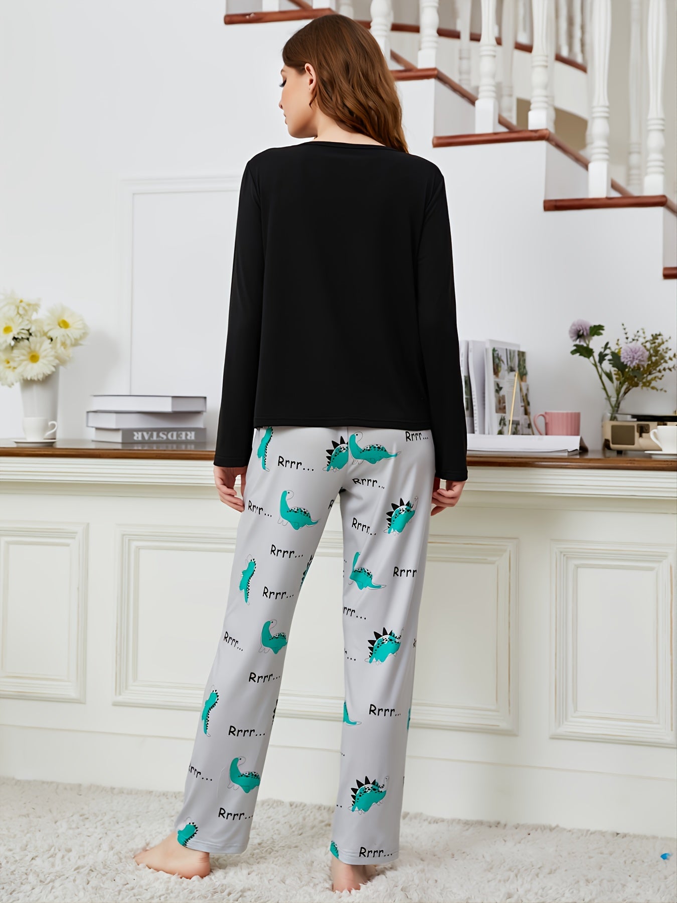 Women's Soft Pajama Set Lightweight Long Sleeve Top & Pants Loungewear