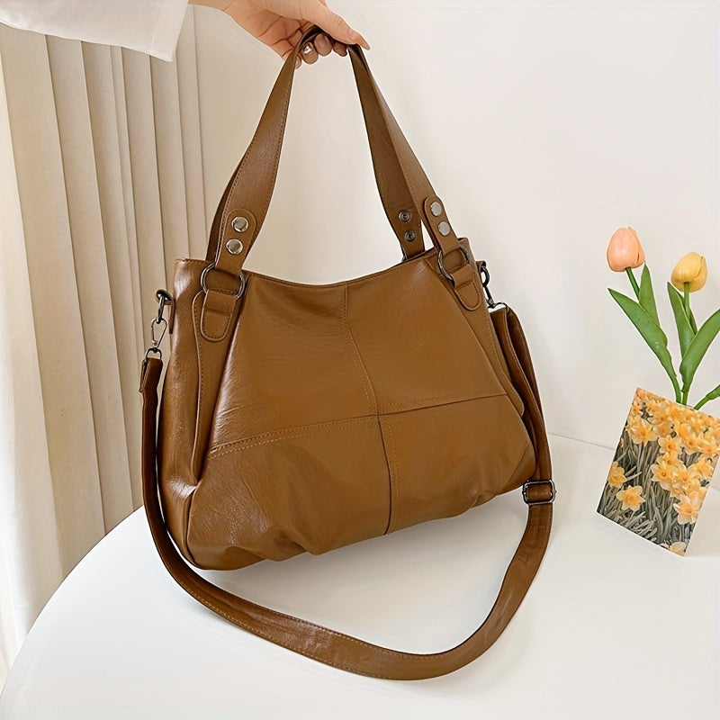 Classic PU Leather Tote Bag Large Capacity Zipper Handbag