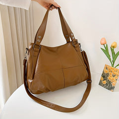 Classic PU Leather Tote Bag Large Capacity Zipper Handbag