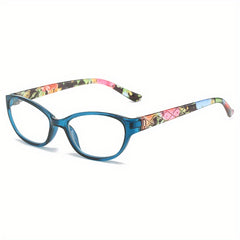 Floral Cat Eye Light Block Reading Glasses Clear Lens Anti Eyestrain