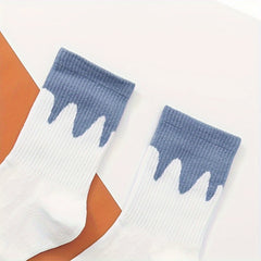 12 Pairs Striped & Plaid Print Mid Tube Socks Women's Stockings