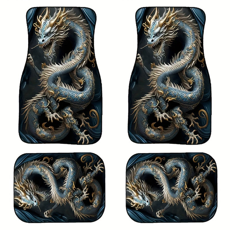 4pcs Dragon Pattern Car Floor Mats Water Absorbent Non-slip Stain Resistant Mats