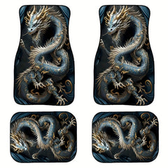 4pcs Dragon Pattern Car Floor Mats Water Absorbent Non-slip Stain Resistant Mats