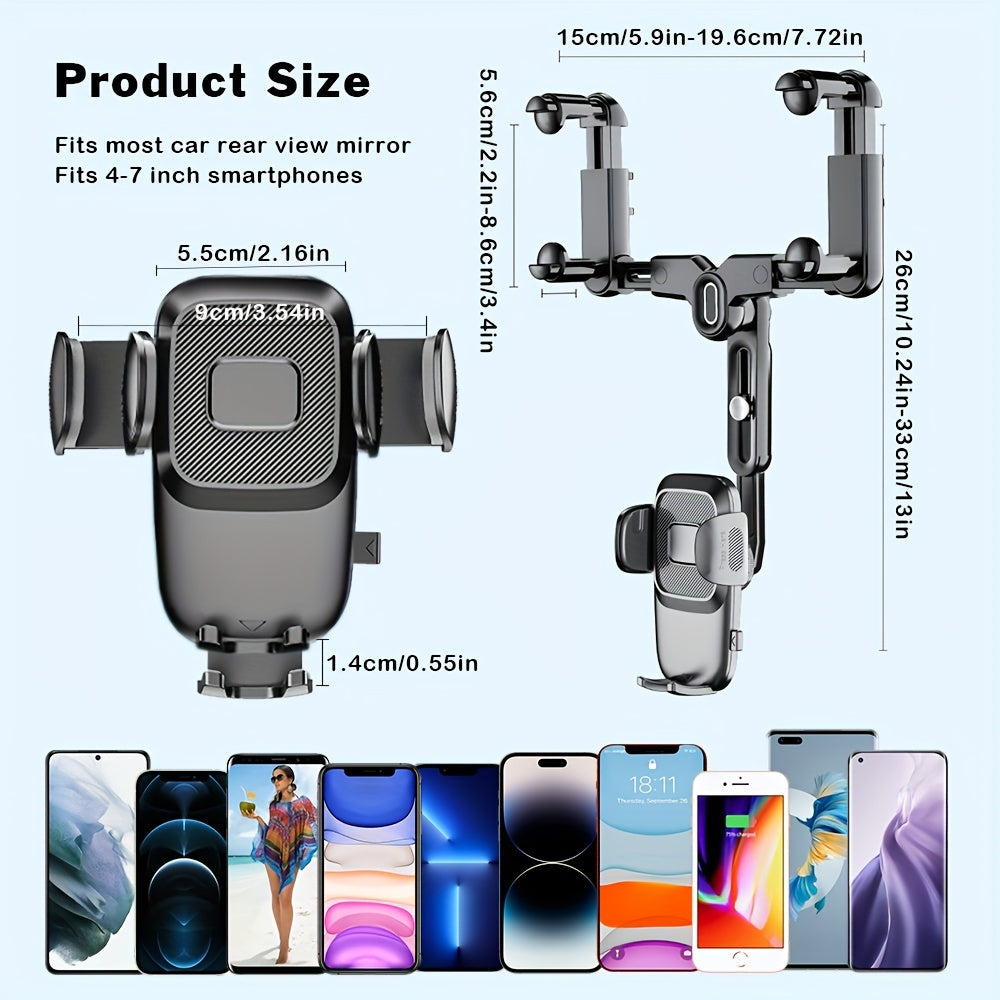 Upgraded Car Cell Phone Holder Rearview Mirror Adjustable