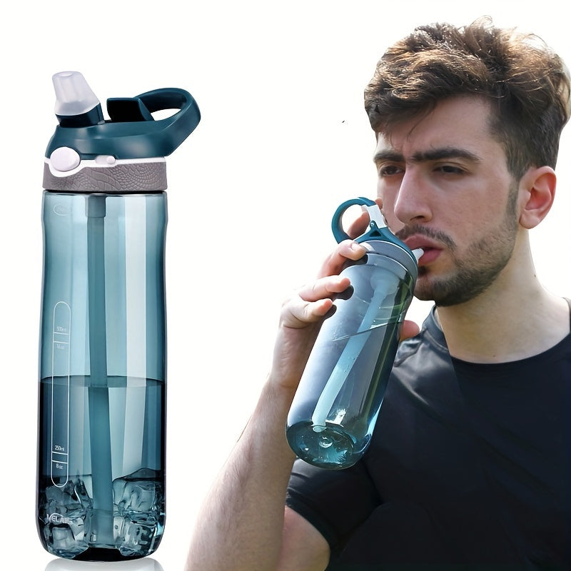 750ML Sports Straw Water Bottle BPA-Free Leakproof Clear Plastic Bottle