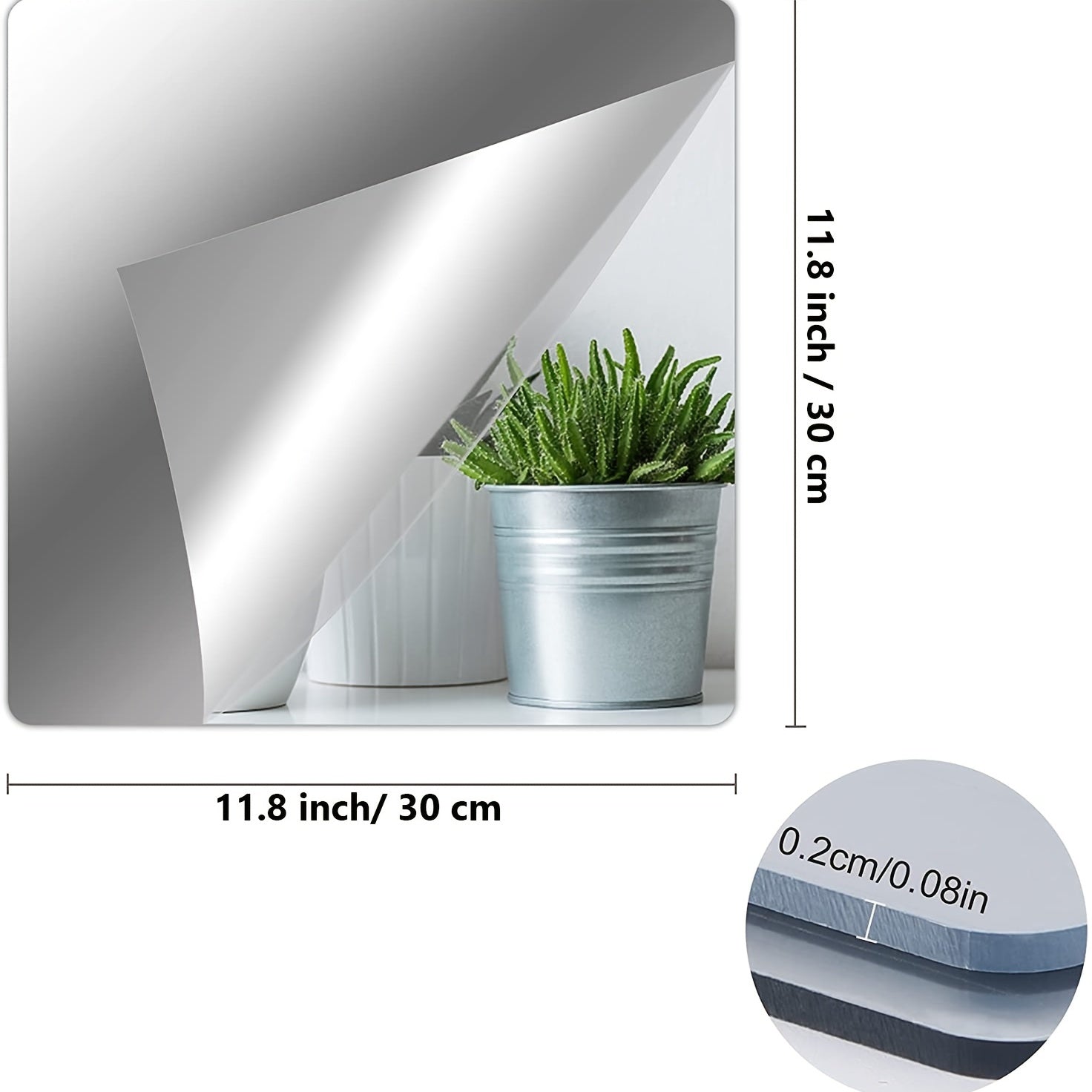 Acrylic Mirror Tiles 2mm Self Adhesive Flexible Plastic Frameless Mirror