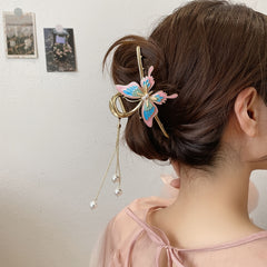 Butterfly Tassel Hair Claw Clip Large Pearl Hair Jaw Clip