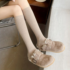 Solid Ribbed Knee High Socks Women's Stockings & Hosiery