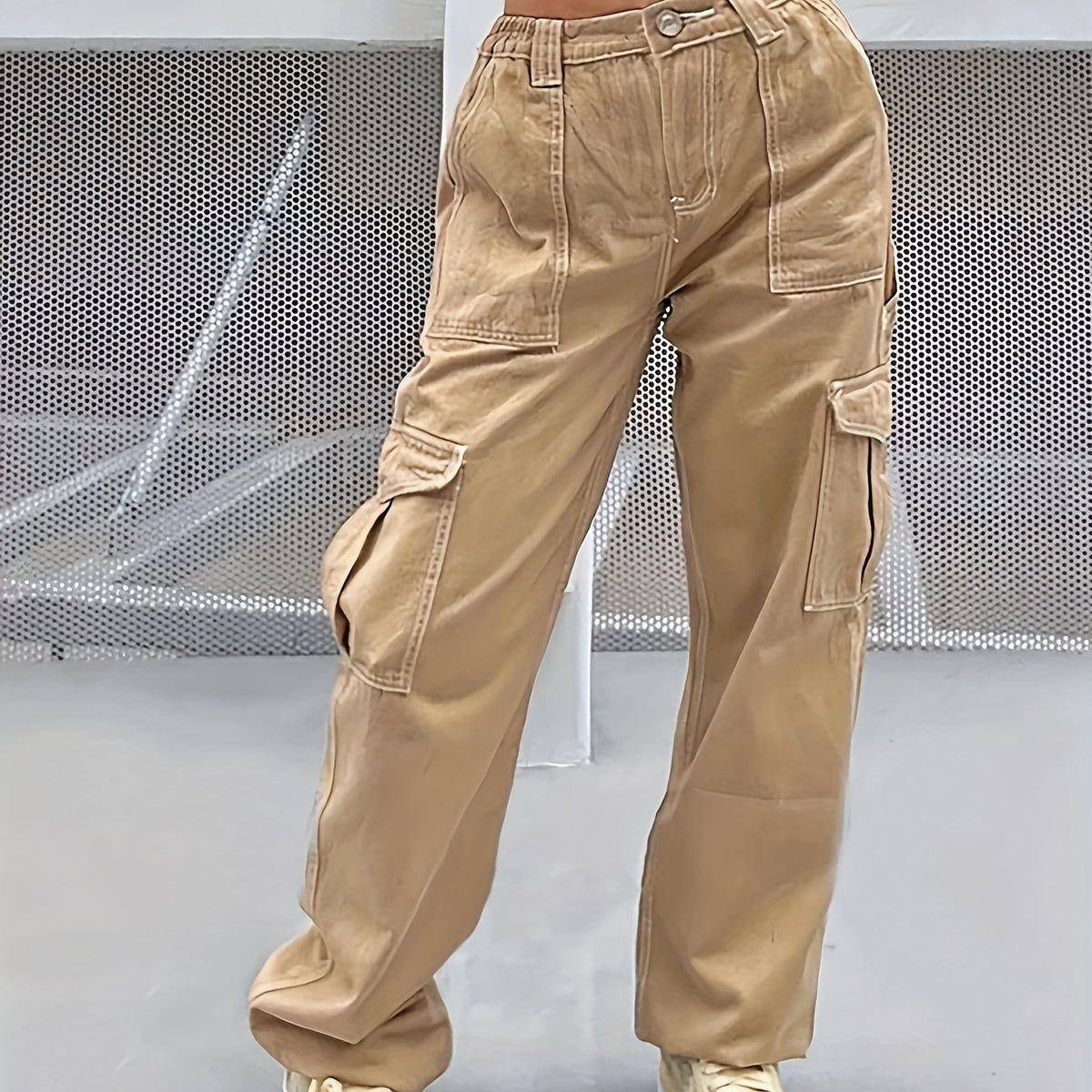 Vintage Khaki Cargo Pants Y2K Kpop Style Women's Jeans