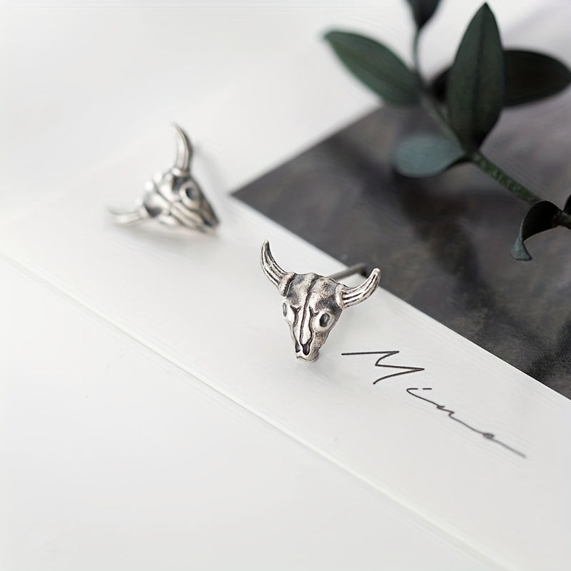 Silver Gray Goat Skull Stud Earrings Punk Alloy Earrings