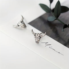 Silver Gray Goat Skull Stud Earrings Punk Alloy Earrings