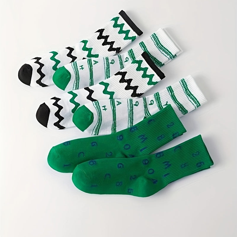 6 Pairs Letter & Striped Print Mid Tube Socks Women's Stockings