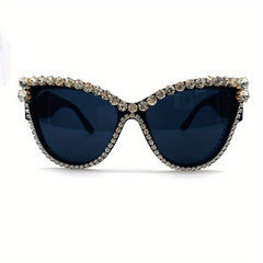Y2K Rhinestone Cat Eye Sunglasses For Women Men Large UV400