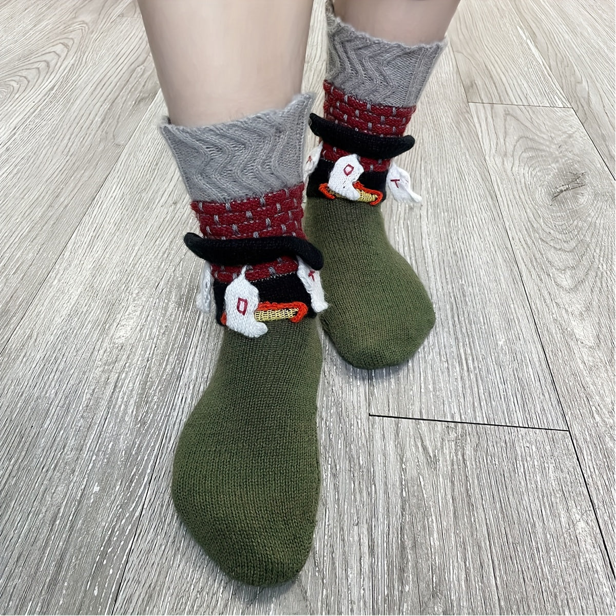 Cartoon Knit Socks Comfy & Warm Christmas Floor Socks Women's Stockings