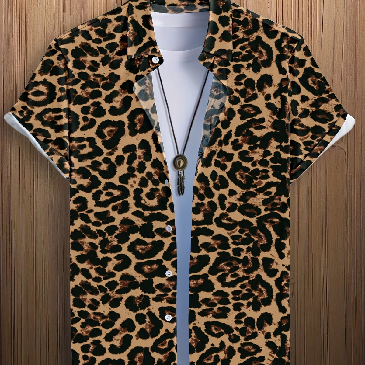 Leopard Print Men's Casual Short Sleeve Shirt Summer Vacation Resort Tops
