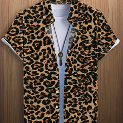 Leopard Print Men's Casual Short Sleeve Shirt Summer Vacation Resort Tops