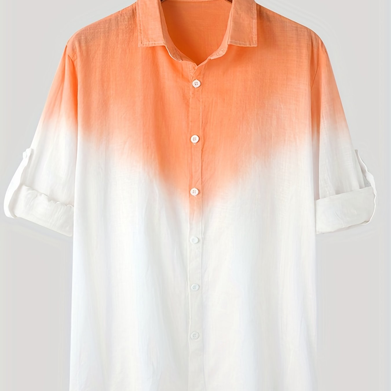 Solid Cotton Men's Shirt Top Retro Ombre Long Sleeve Closure Summer Male Casual