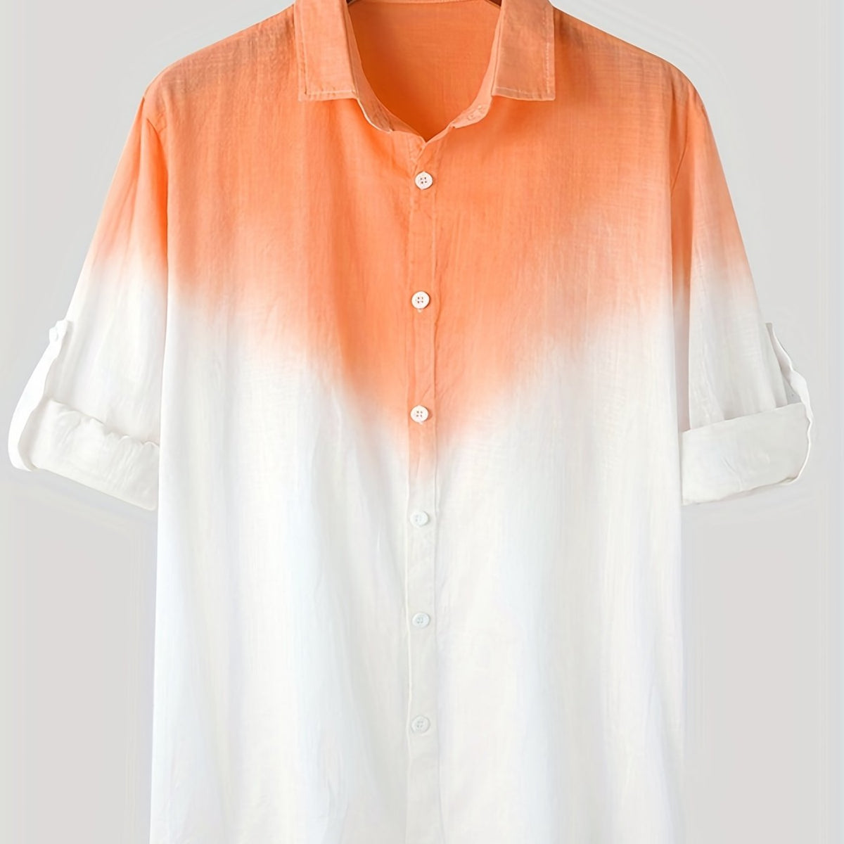 Solid Cotton Men's Shirt Top Retro Ombre Long Sleeve Closure Summer Male Casual