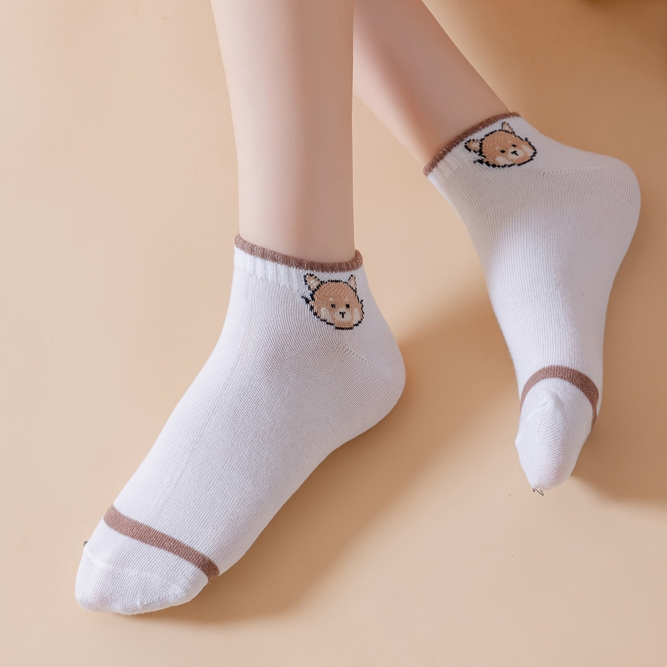 5 Pairs Cartoon Animal Print Socks Women's Comfy Short Stockings