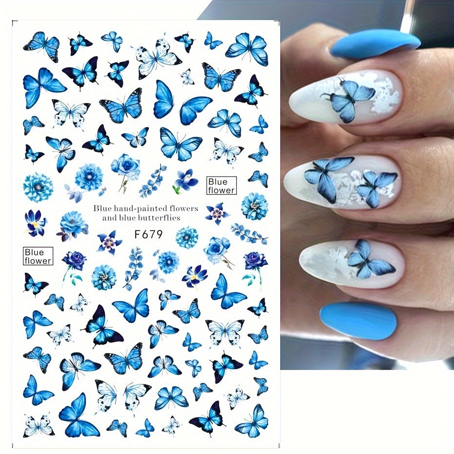 6pcs Butterfly Nail Art Stickers Floral Designs Self-Adhesive Nail Decorations