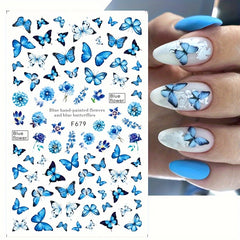 6pcs Butterfly Nail Art Stickers Floral Designs Self-Adhesive Nail Decorations