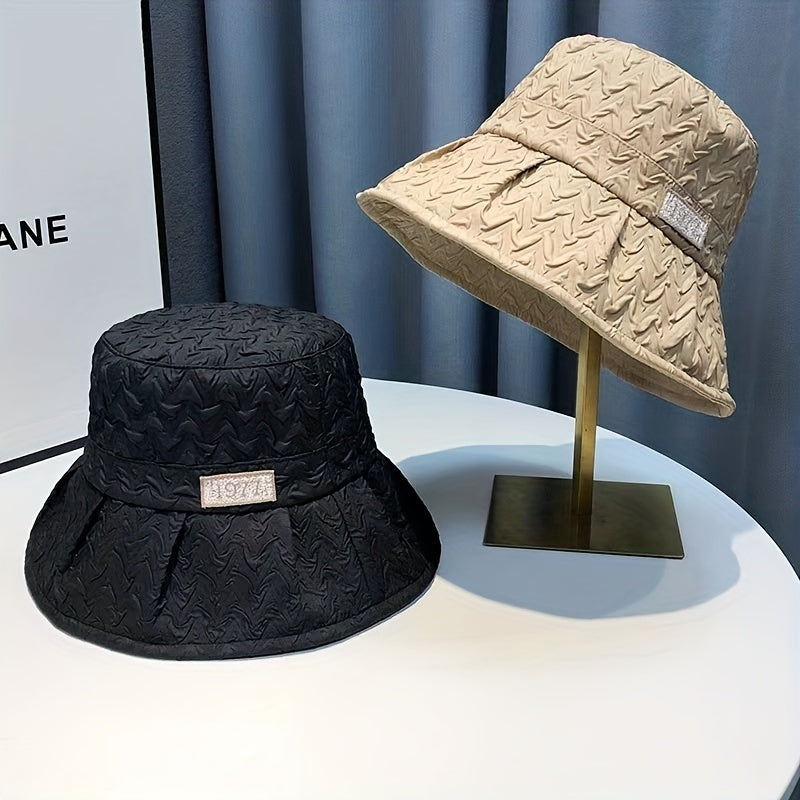 Embossed Bucket Hat Solid Pleated UV Protection Basin Hat Lightweight Fisherman