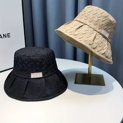 Embossed Bucket Hat Solid Pleated UV Protection Basin Hat Lightweight Fisherman