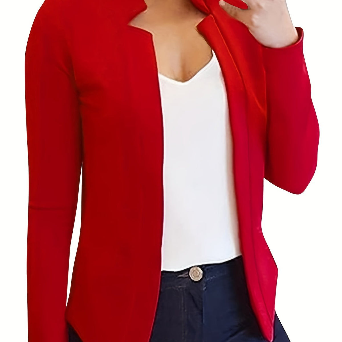 Solid Open Front Jacket for Women's Business Attire