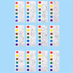 12pcs Watercolor Coloring Book for Kids, Built-in Watercolor Palette