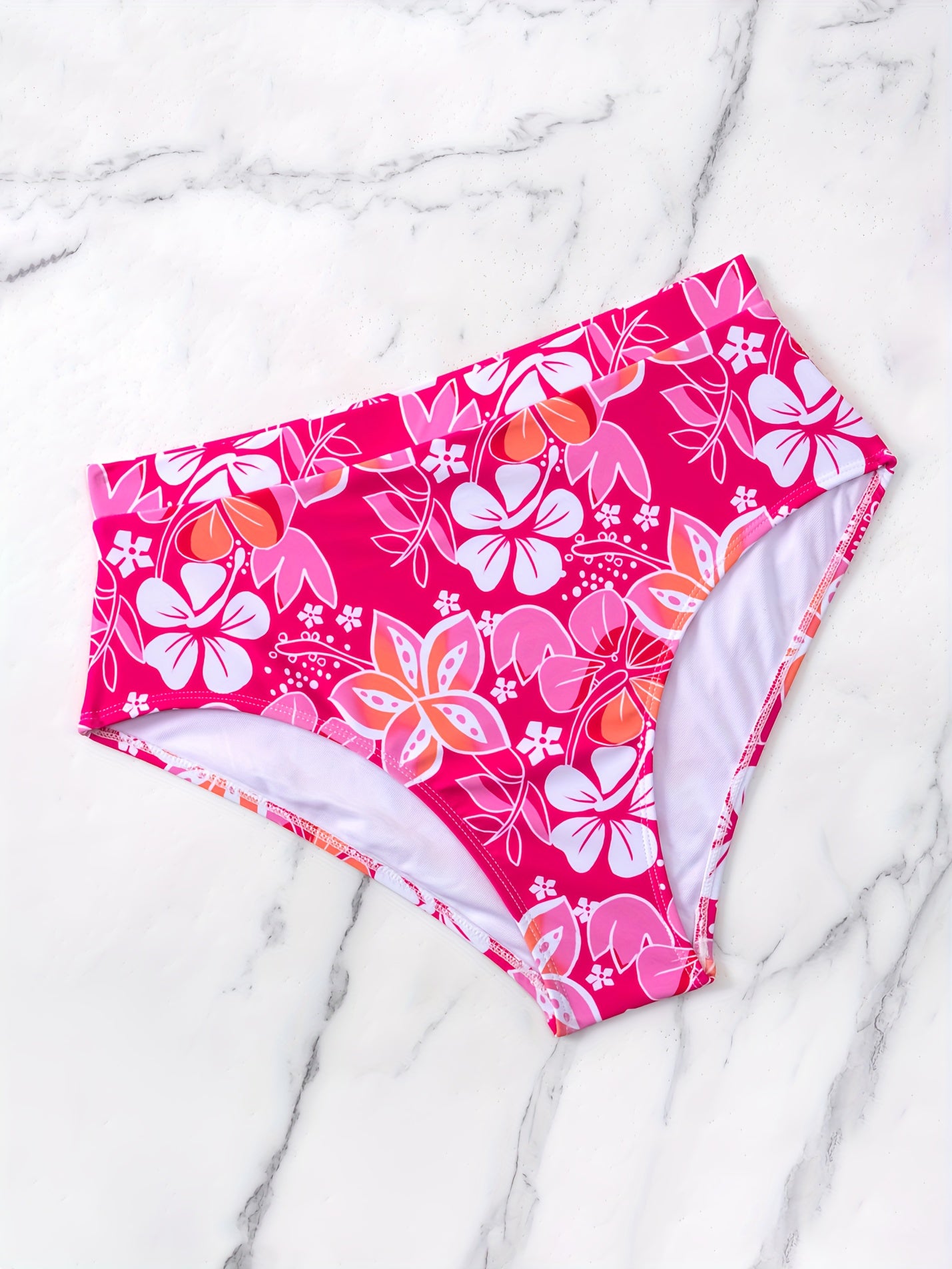 Pink Floral Print High Waist Bikini Bottoms