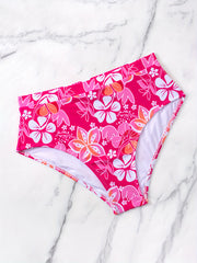 Pink Floral Print High Waist Bikini Bottoms