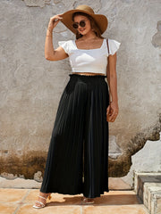  Solid High Rise Wide Leg Trousers