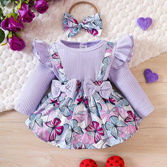 Baby Girl Butterfly Print Long Sleeve Dress
