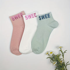 5 Pairs Letter Pattern Socks Crew Short Socks Women's Stockin
