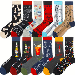 Men's Patterned Crew Socks for Outdoor Wear