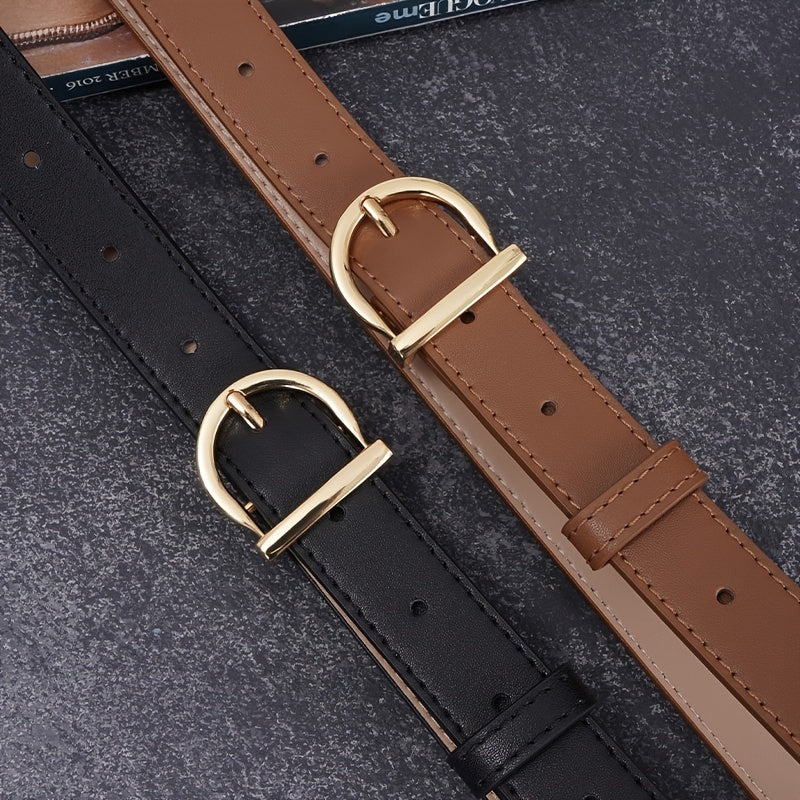 Solid Leather Belt Women's Casual Pin Half Round Buckle Belts