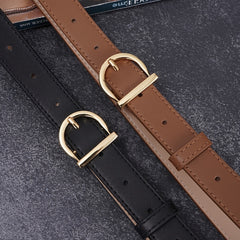 Solid Leather Belt Women's Casual Pin Half Round Buckle Belts