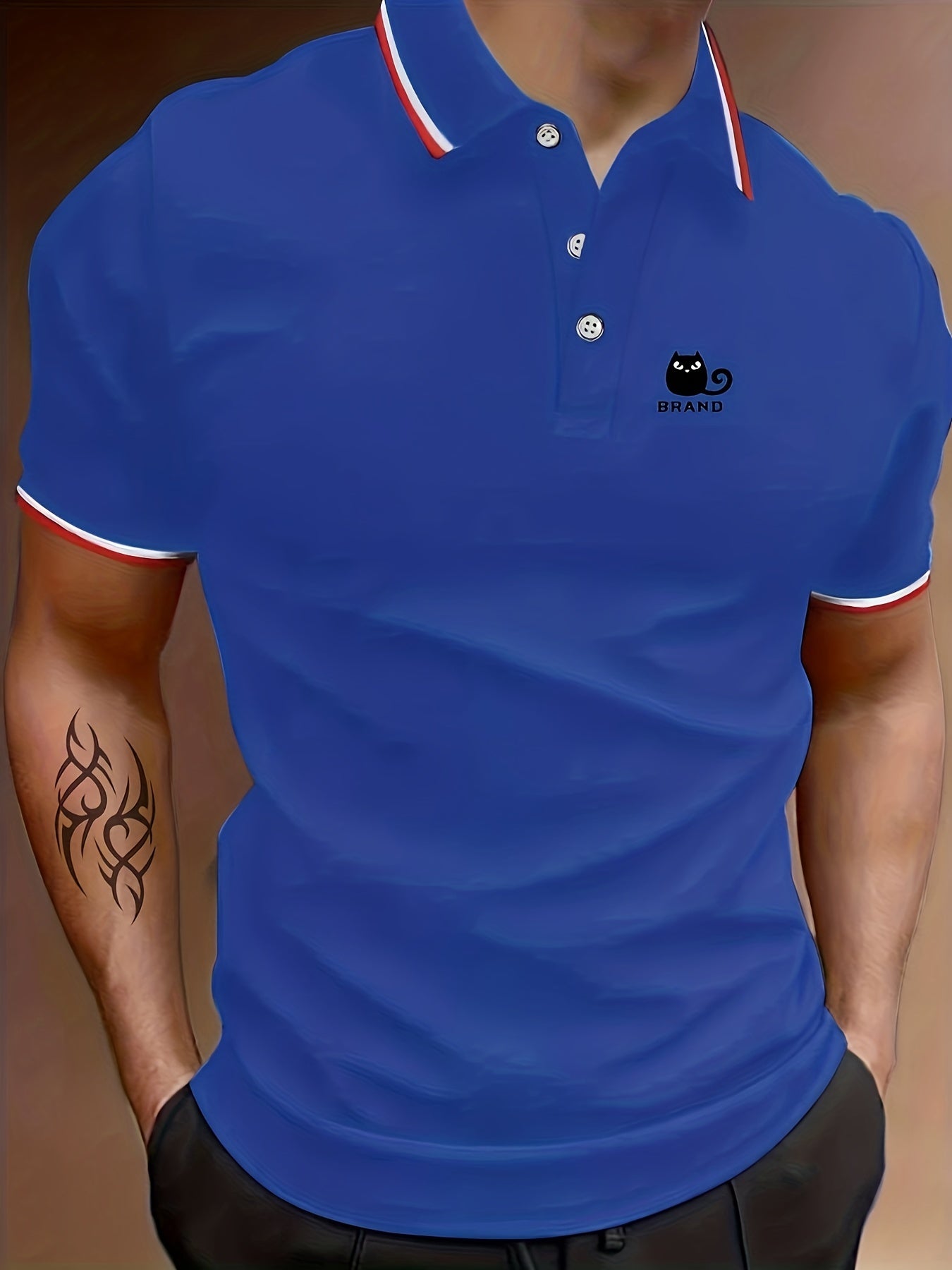 Men's Cat Graphic Polo Shirt Casual Button Up