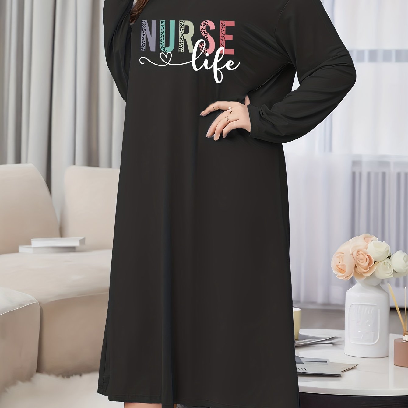  Leopard Print Lounge Dress Long Sleeve Nightdress