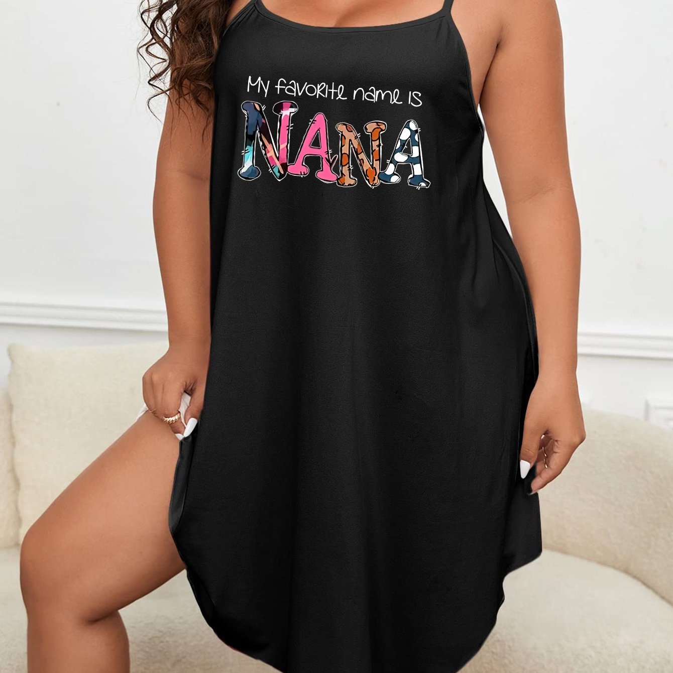  Slogan Print Scoop Neck Lounge Dress