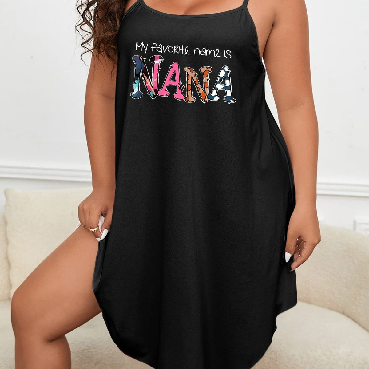  Slogan Print Scoop Neck Lounge Dress