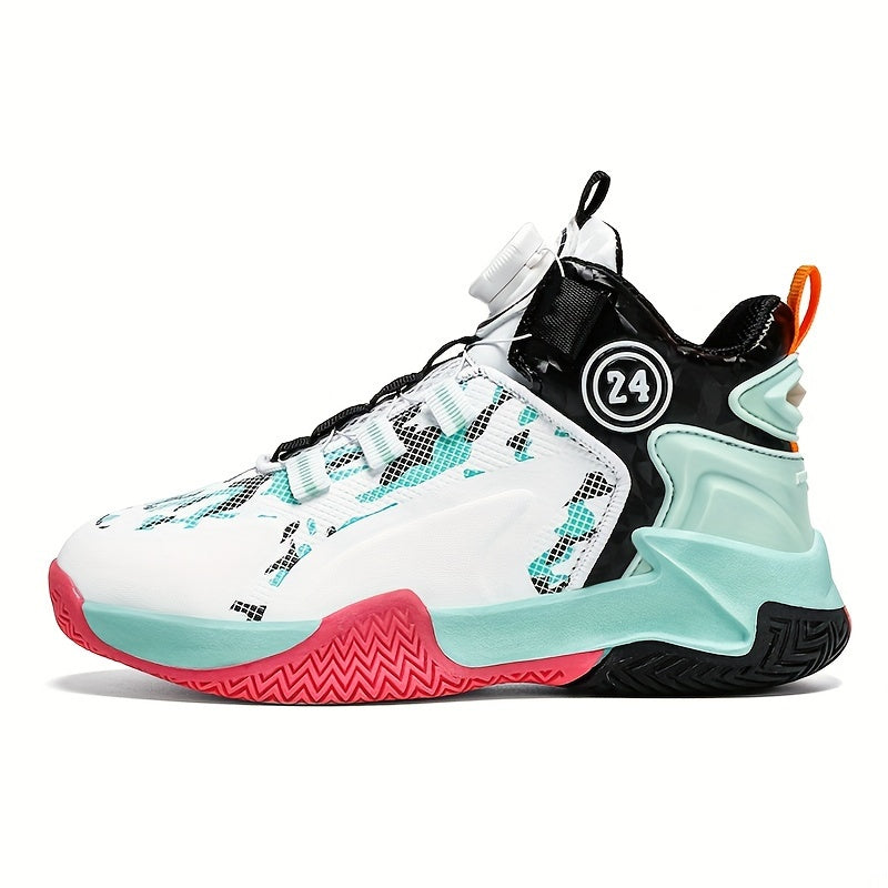 Boys High Top Basketball Shoes w/ Rotating Buckle Comfy Soft Sole