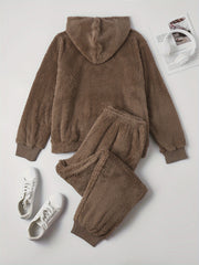  Teddy Fleece Hooded Sweatshirt & Joggers Set