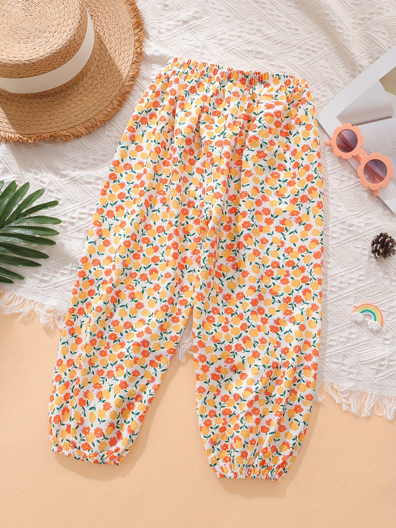 Toddler Girls Floral Graphic Trousers Elastic Waist Casual Jogger Pants